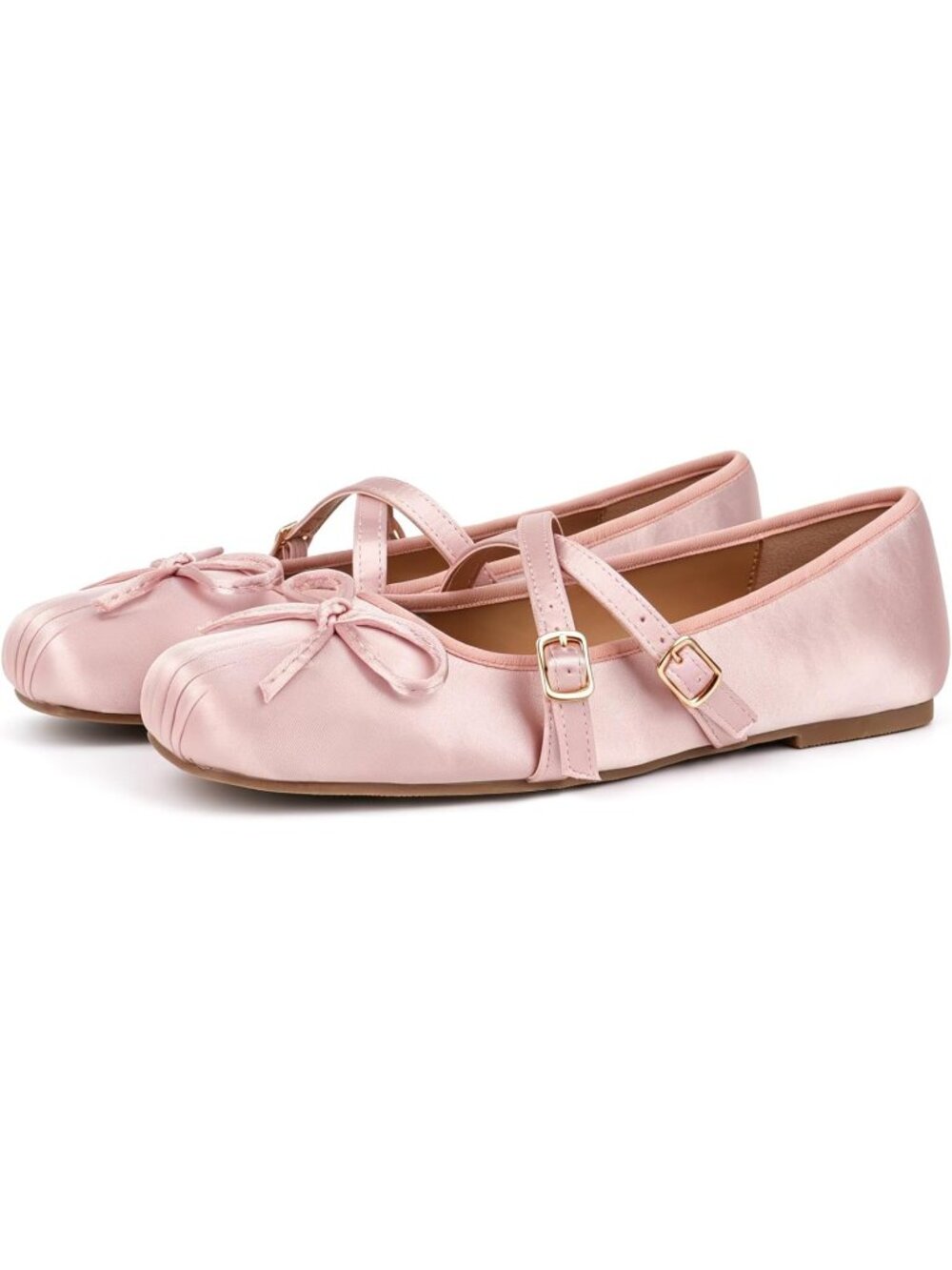 Women's Pink Square Toe Ballet Flats Mary Janes Ballerina Shoes Satin - Picture 5 of 6